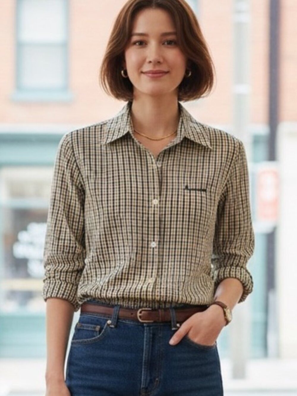 AQUASCUTUM Classic Shelly Check Button Down Collared Shirt Size M